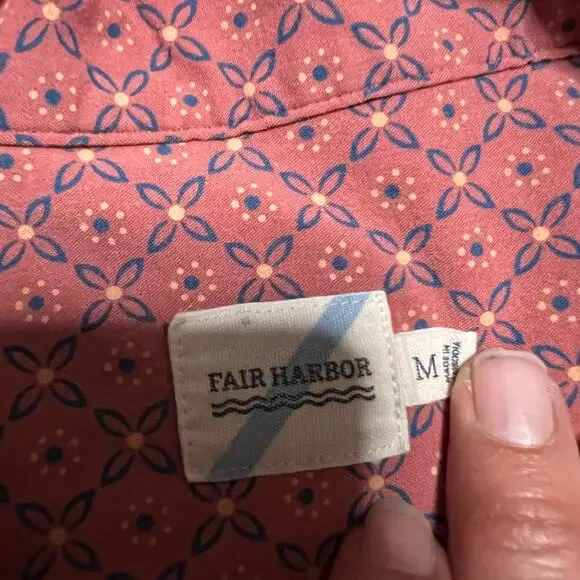 Fair Harbor Shirt Mens Medium Geometric Floral Short Sleeve Button Up - Picture 6 of 7